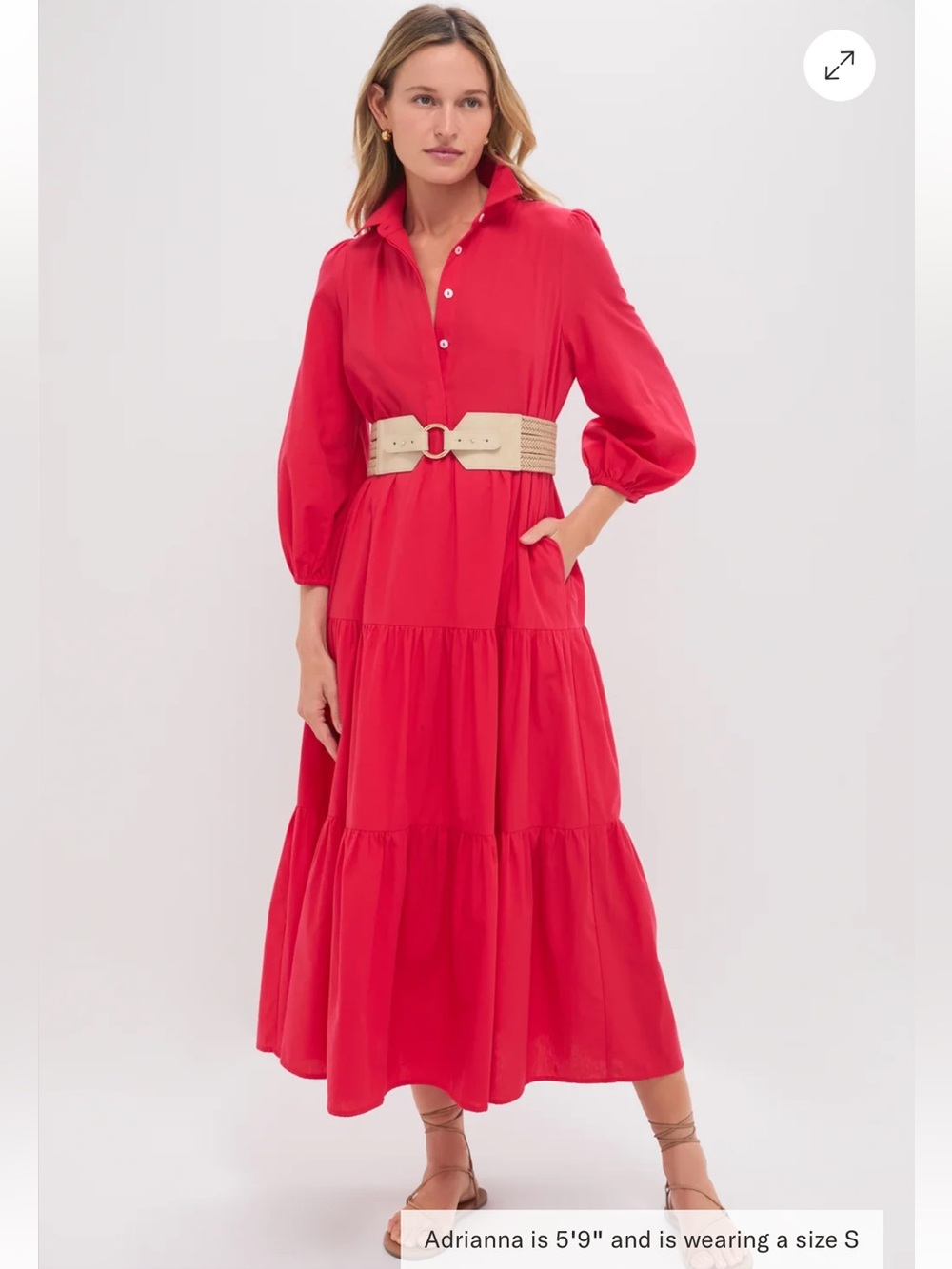 Tuckernuck Pomander Place Bright Red Collared Tiered Maxi Dress